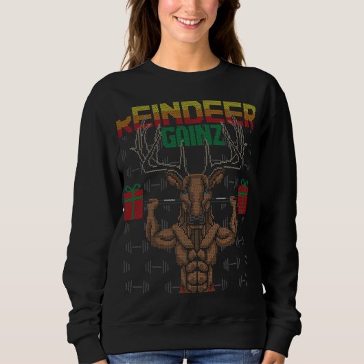 Reindeer Gainz Brodolf Ugly KerstSweater Gym Trui (Voorkant)