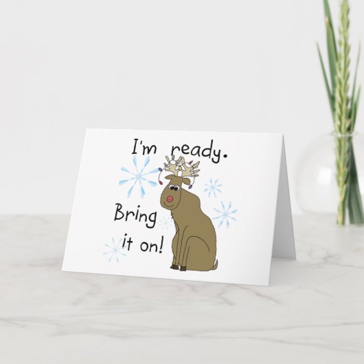 Reindeer gereed voor kersttshirts en cadeaus feestdagen kaart (Voorkant)