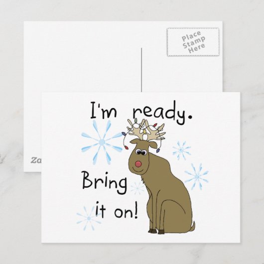 Reindeer gereed voor kersttshirts en cadeaus feestdagenkaart (Voorkant / Achterkant)