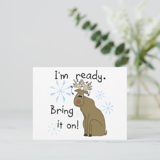 Reindeer gereed voor kersttshirts en cadeaus feestdagenkaart (Staand voorkant)