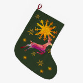Reindeer Golden Snowflakes Grote Kerstsok (Voorkant (Hangend))
