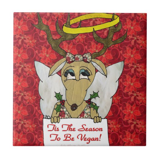 Reindeer: het seizoen van de Vegan Angel Tile Tegeltje (Voorkant)