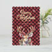 Reindeer Holly Berries Snowflakes Christmas Card Feestdagenkaart (Staand voorkant)