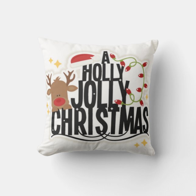 Reindeer Holly Jolly kerst Pillow Kussen (Voorkant)