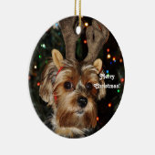 Reindeer Horns Yorkshire Terrier, vrolijk kerstfee Keramisch Ornament (Rechts)
