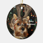 Reindeer Horns Yorkshire Terrier, vrolijk kerstfee Keramisch Ornament (Links)