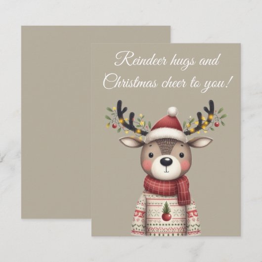 Reindeer Hugs and Christmas Cheer Greeting Card Kaart (Voorkant / Achterkant)