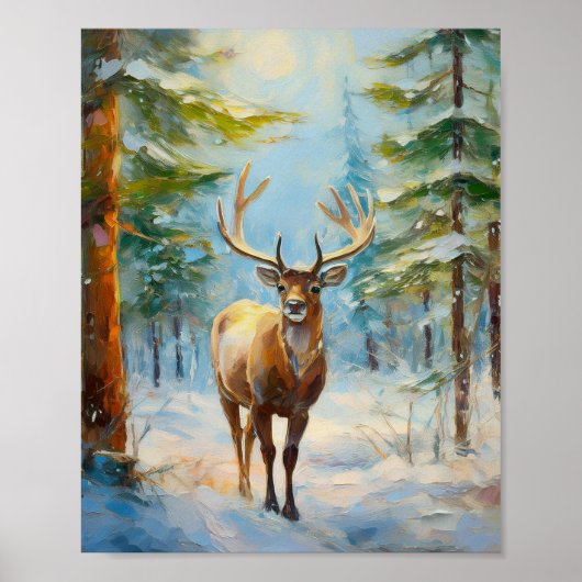 Reindeer in a Winter Forest Modern Art Poster (Voorkant)
