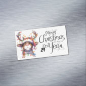 Reindeer in Lights Merry Christmas Happy New Year Magnetisch Visitekaartje (Voorbeeld)