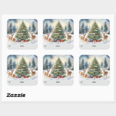 Reindeer in the Snow with Christmas Tree TO FROM Vierkante Sticker (Vel)