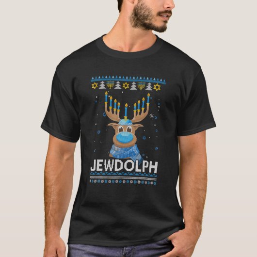 Reindeer Jewdolph Hanukkah Ugly Sweater T-shirt (Voorkant)