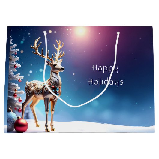 Reindeer Jewels Christmas Holiday Gift Bag Groot Cadeauzakje (Voorkant)
