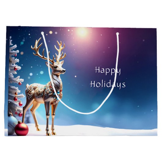 Reindeer Jewels Christmas Holiday Gift Bag Groot Cadeauzakje (Achterkant)