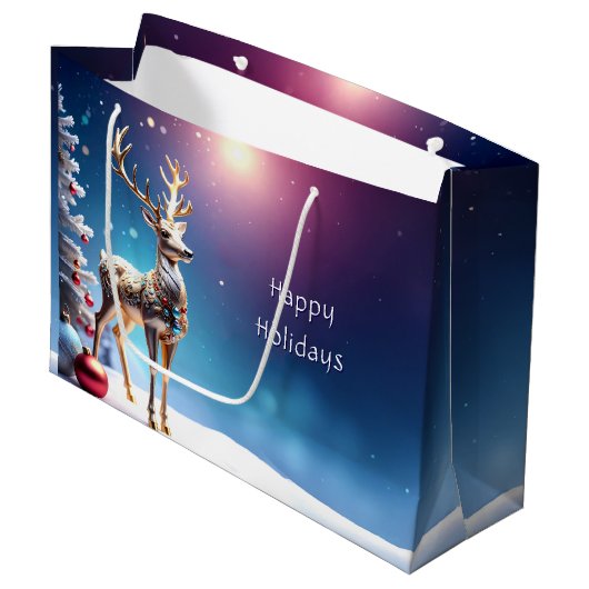 Reindeer Jewels Christmas Holiday Gift Bag Groot Cadeauzakje (Voorkant Gekanteld)