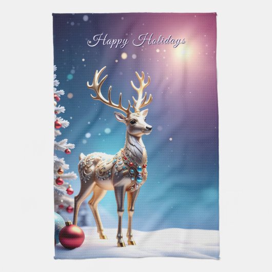 Reindeer Jewels Christmas Holiday Kitchen Towel Theedoek (Verticaal)