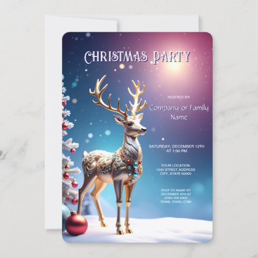 Reindeer Jewels Christmas Holiday Party Invitation Kaart (Voorkant)