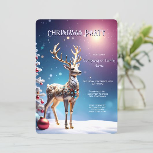 Reindeer Jewels Christmas Holiday Party Invitation Kaart (Staand voorkant)