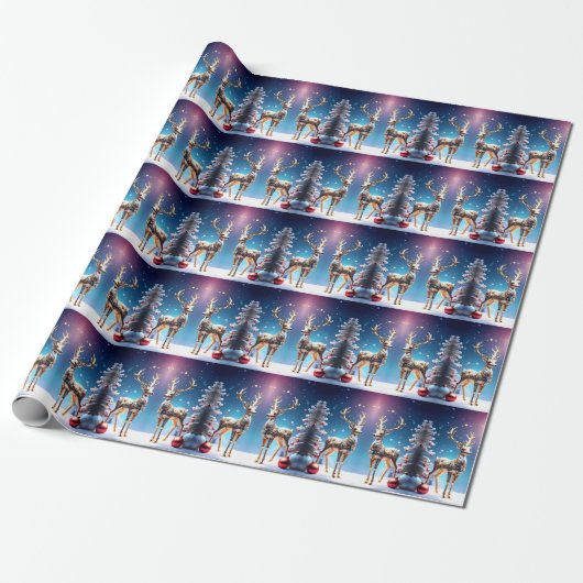 Reindeer Jewels Christmas Holiday Wrapping Paper Cadeaupapier (Uitgerold)