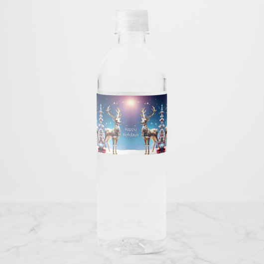 Reindeer Jewels Holiday Water Bottle Label Waterfles Etiket (Voorkant)