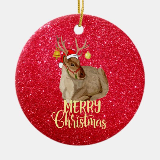 Reindeer Jingle Bell Merry kerstboom Keramisch Ornament (Voorkant)