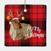 Reindeer Jingle Bell Pset Merry kerstboom Keramisch Ornament (Achterkant)