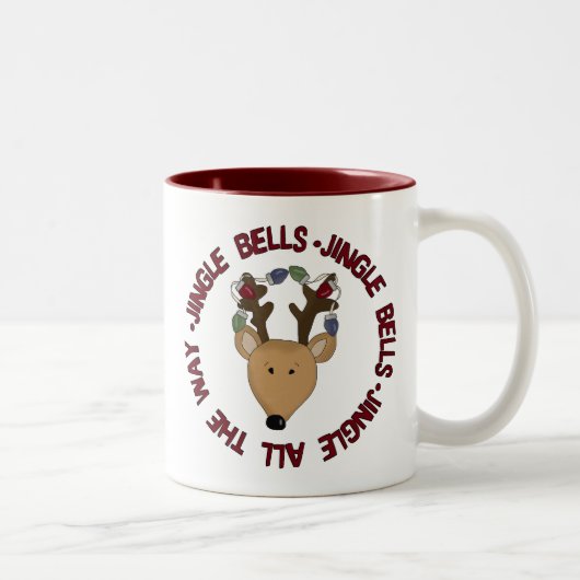 Reindeer Jingle Bells Tshirts en Gifts Tweekleurige Koffiemok (Rechts)