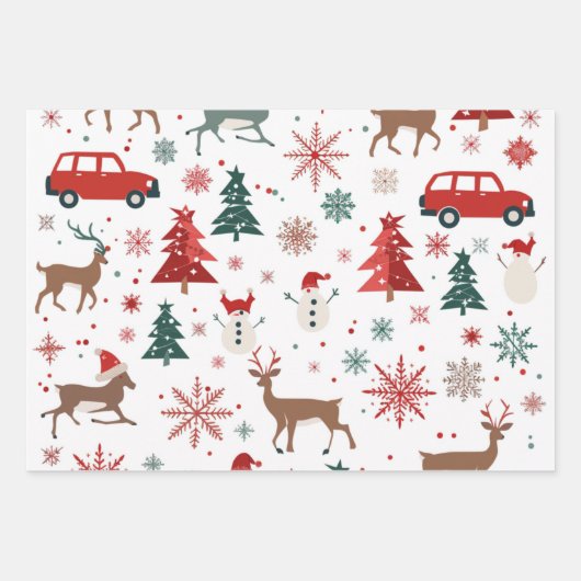 Reindeer Joyride Snowflake Christmas Wrap Inpakpapier Vel (Voorkant 3)