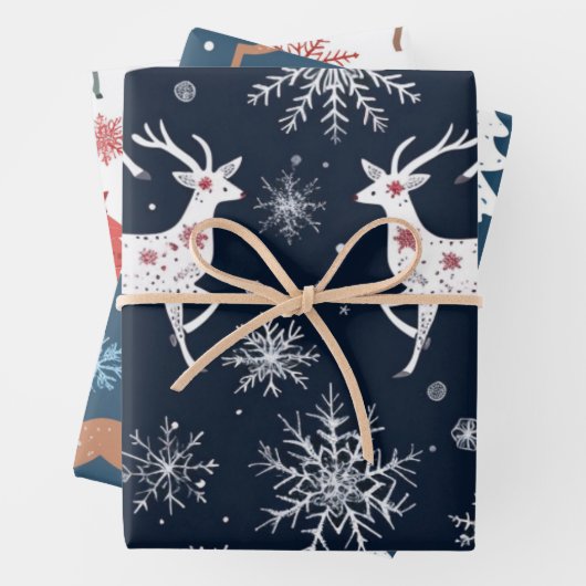 Reindeer Joyride Snowflake Christmas Wrap Inpakpapier Vel (In situ)