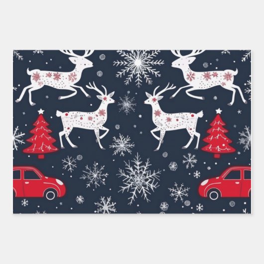Reindeer Joyride Snowflake Christmas Wrap Inpakpapier Vel (Voorkant)