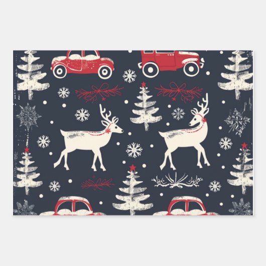 Reindeer Joyride Snowflake Christmas Wrap Inpakpapier Vel (Voorkant 2)