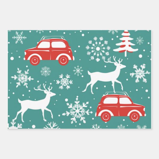 Reindeer Joyride Snowflake Christmas Wrap Inpakpapier Vel (Voorkant)