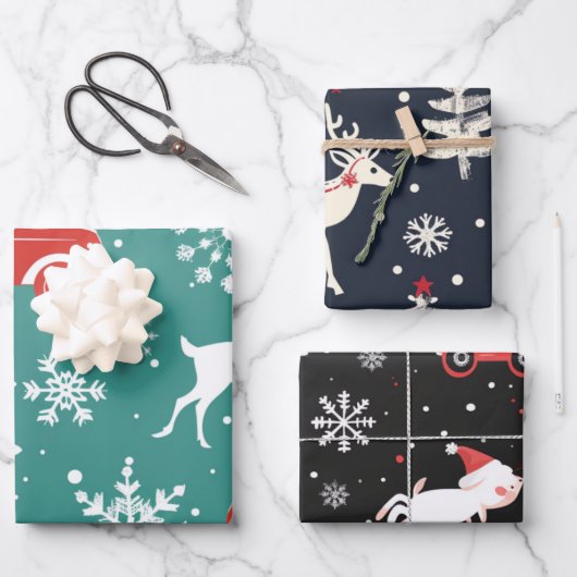 Reindeer Joyride Snowflake Christmas Wrap Inpakpapier Vel (Voorkant)