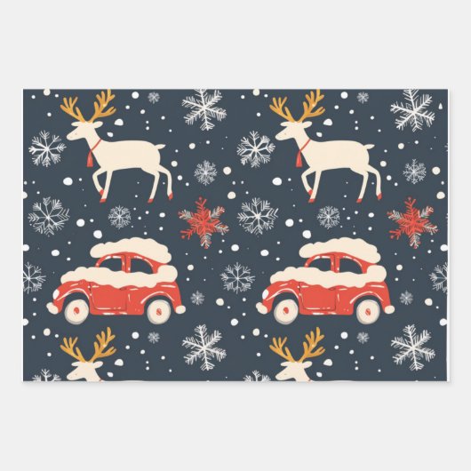 Reindeer Joyride Snowflake Christmas Wrap Inpakpapier Vel (Voorkant 3)