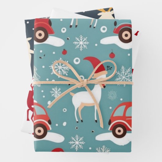 Reindeer Joyride Snowflake Christmas Wrap Inpakpapier Vel (In situ)