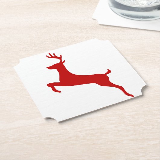 Reindeer Jump Red Silhouette Koelbox Kartonnen Onderzetters (Gekanteld)