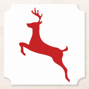 Reindeer Jump Red Silhouette Koelbox Kartonnen Onderzetters