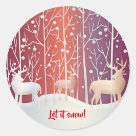 Reindeer, laat het sneeuwen. ronde sticker