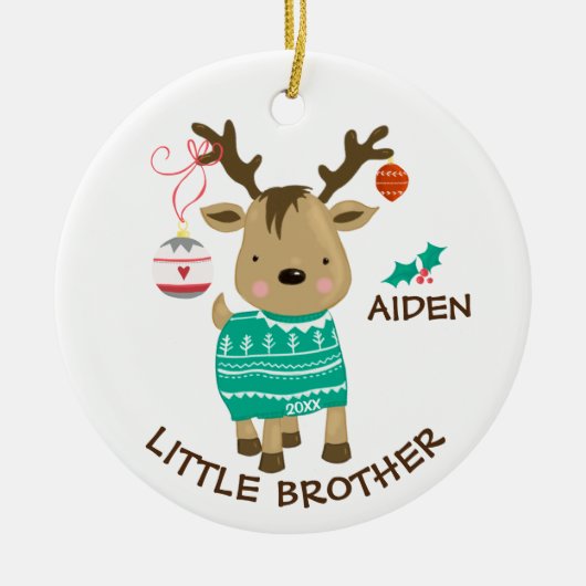 Reindeer Little Brother Kerstversier Keramisch Ornament (Voorkant)