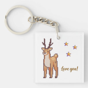 Reindeer, love you Pixelart, Pixel Art  Sleutelhanger