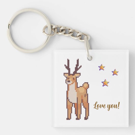 Reindeer, love you Pixelart, Pixel Art  Sleutelhanger (voorkant)