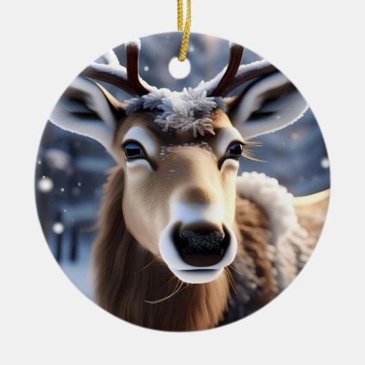 Reindeer Magic: Close-up van de loyale metgezel va Keramisch Ornament (Voorkant)