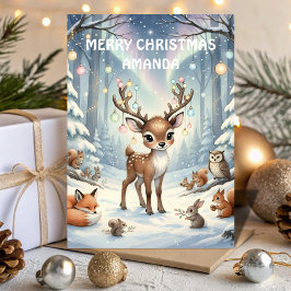 Reindeer Magical Forest Kids Christmas Card Feestdagen Kaart