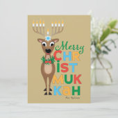 Reindeer Menorah Hanukkah kerstkaart Kaart (Staand voorkant)