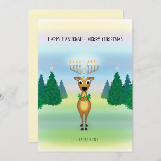 Reindeer Menorah Hanukkah kerstkaart Kaart (Voorkant / Achterkant)