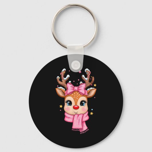 Reindeer Merry Christmas Cute Girl Women Kids  Sleutelhanger (Voorkant)