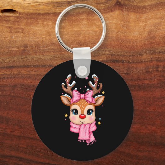 Reindeer Merry Christmas Cute Girl Women Kids  Sleutelhanger (Voorkant)
