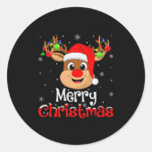 Reindeer Merry Christmas Family Men Women Kids Xma Ronde Sticker (Voorkant)