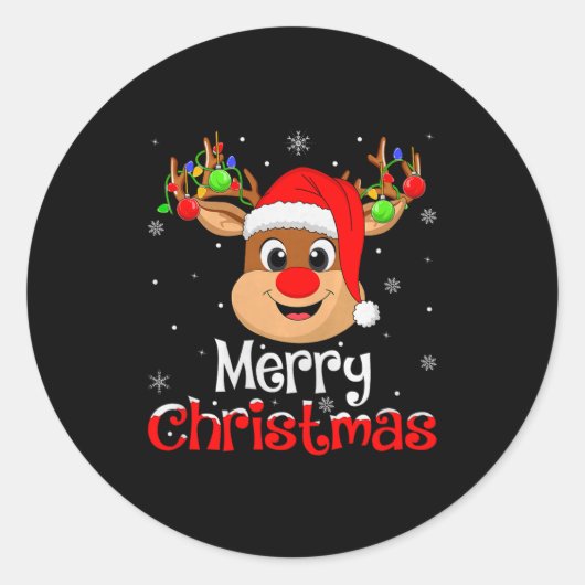 Reindeer Merry Christmas Family Men Women Kids Xma Ronde Sticker (Voorkant)
