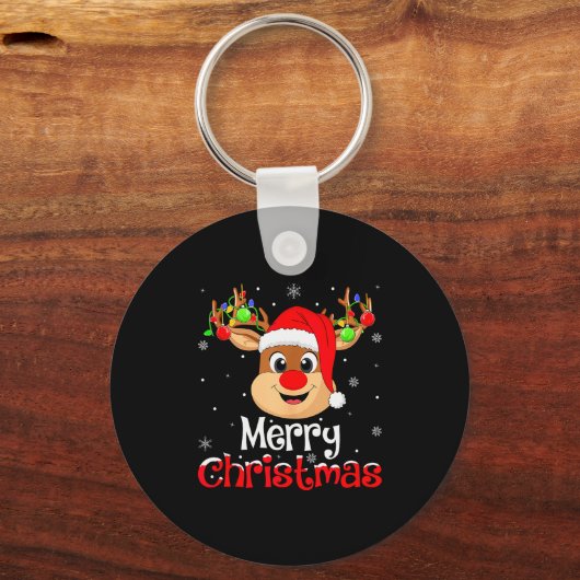 Reindeer Merry Christmas Family Men Women Kids Xma Sleutelhanger (Voorkant)