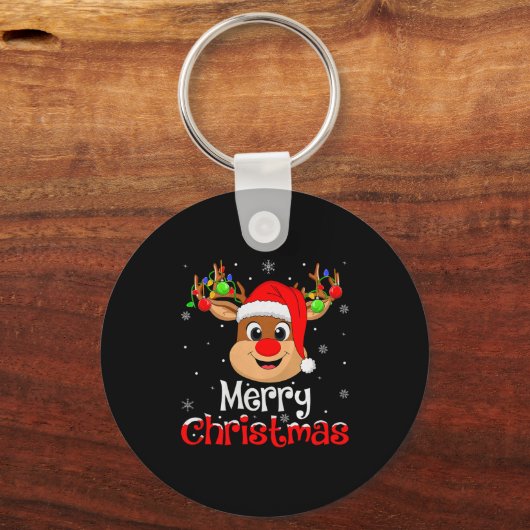 Reindeer Merry Christmas Family Men Women Kids Xma Sleutelhanger (Voorkant)